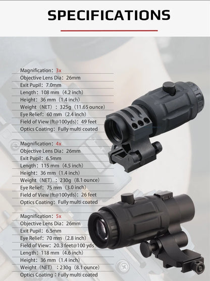 Vector Optics Magnifier 3x, 4x, 5x avec Monture à Pivot – Amplificateur de Précision pour Viseur Point Rouge (Compatible avec Maverick Scrapper) - BLACKBEARD OUTDOOR INDUSTRIES