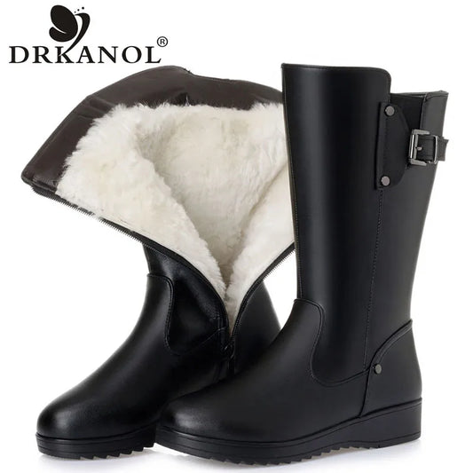 Bottes Femme DRKANOL en Cuir Véritable – Doublure Laine Naturelle – Bottes Chaudes d’Hiver | Tailles 34 à 45 - BLACKBEARD OUTDOOR INDUSTRIES