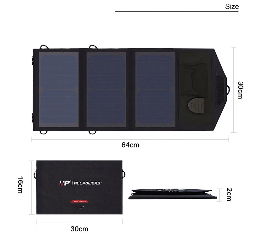 Chargeur Solaire Portable ALLPOWERS 21W 18V 5V - Panneau Solaire Repliable pour Chargeur de Portable, Tablette, Ordinateur Portable - BLACKBEARD OUTDOOR INDUSTRIES