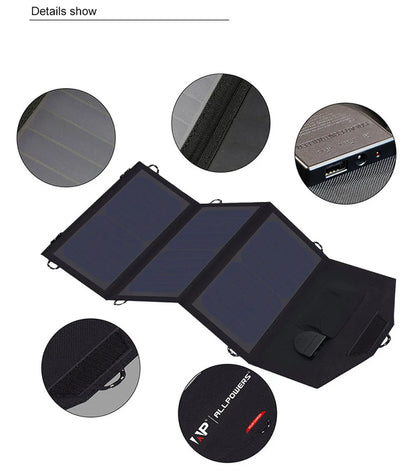 Chargeur Solaire Portable ALLPOWERS 21W 18V 5V - Panneau Solaire Repliable pour Chargeur de Portable, Tablette, Ordinateur Portable - BLACKBEARD OUTDOOR INDUSTRIES