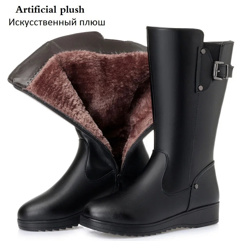 Bottes Femme DRKANOL en Cuir Véritable – Doublure Laine Naturelle – Bottes Chaudes d’Hiver | Tailles 34 à 45 - BLACKBEARD OUTDOOR INDUSTRIES