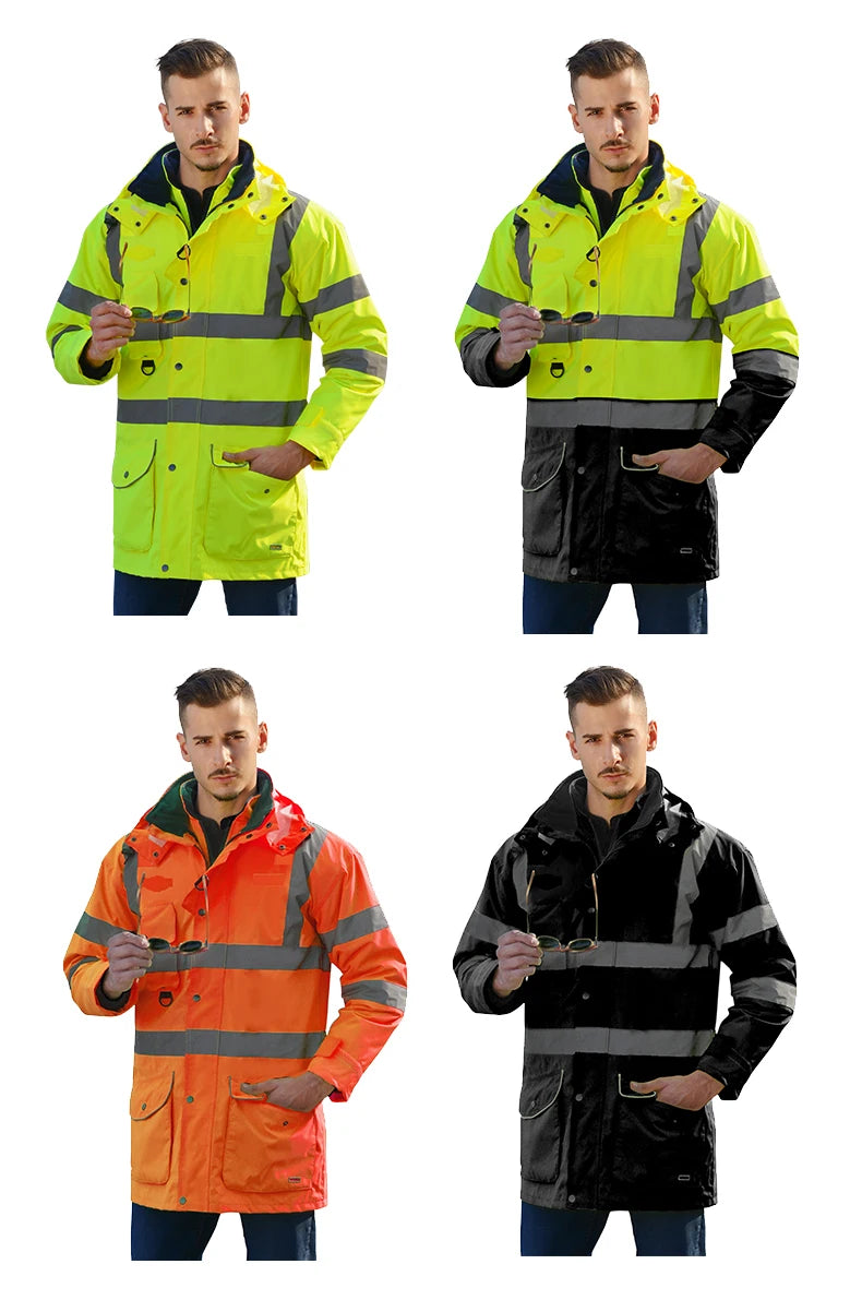 Veste de Sécurité Haute Visibilité EN471 ANSI/SEA 107 7-en-1 - Parka Imperméable et Coupe-Vent, Vêtement de Travail Réfléchissant, Manteau de Pluie Chaud et Résistant - BLACKBEARD OUTDOOR INDUSTRIES