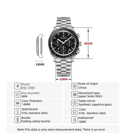 PAGANI DESIGN PD-1701 Moonwatch 2025 – Hommage à la CK2998 – Montre Homme Quartz Chronographe de Luxe - BLACKBEARD OUTDOOR INDUSTRIES