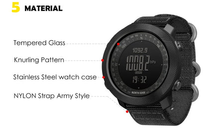 NORTH EDGE APACHE 3 Montre Digitale Sportive pour Homme - Altimètre, Baromètre, Boussole, Thermomètre, Résistante à l'Eau 50m BLACKBEARD OUTDOOR INDUSTRIES