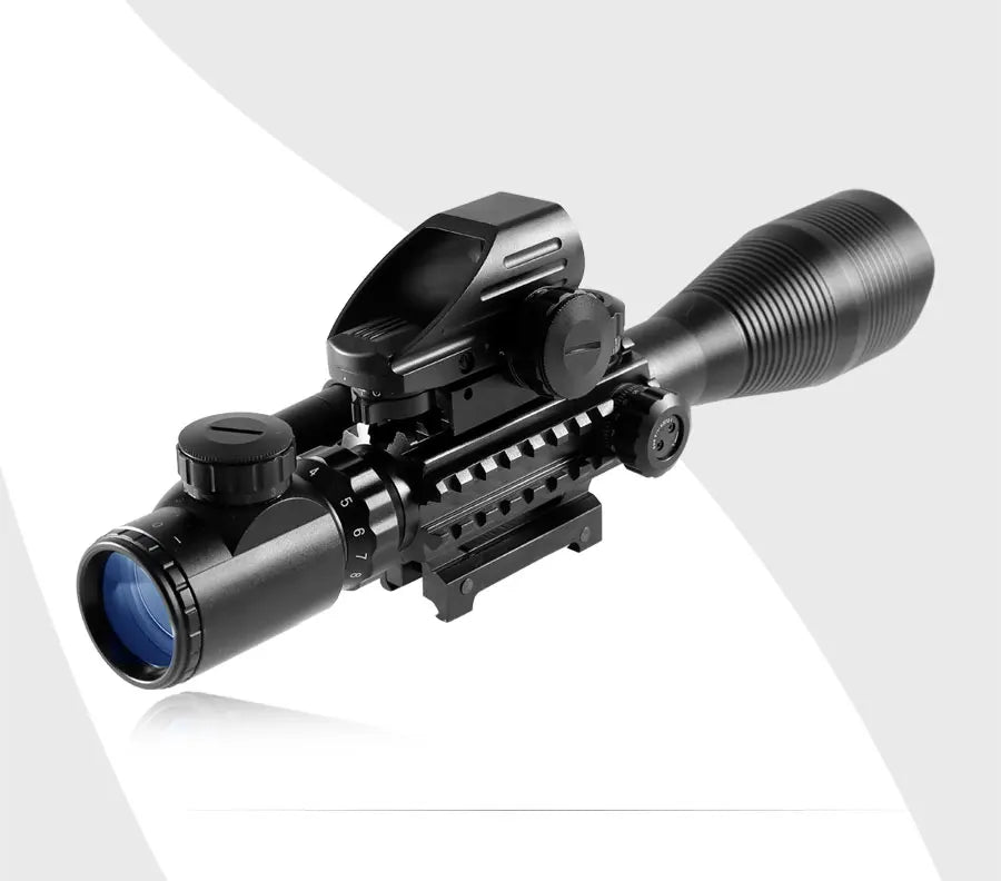 Lunette de Tir 4-12x50 avec Réticule Télémétrique Illuminé + Viseur Holographique 4 Réticules + Laser Rouge/Vert - Rail 20mm - BLACKBEARD OUTDOOR INDUSTRIES