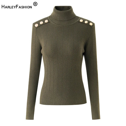 Pull en Laine Mélangée à Col Roulé Femme - Vert Armée, Épaules Padding, Casual, Tricoté pour l'Hiver BLACKBEARD OUTDOOR INDUSTRIES