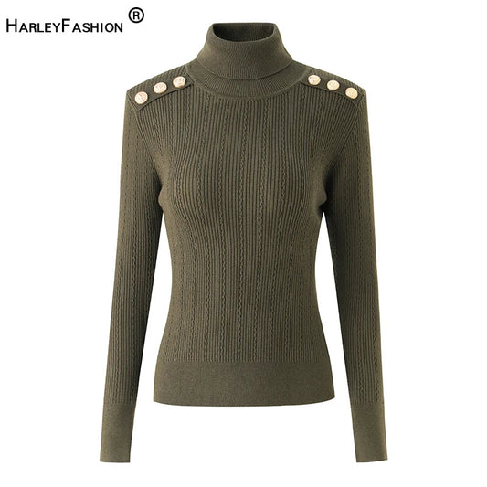 Pull en Laine Mélangée à Col Roulé Femme - Vert Armée, Épaules Padding, Casual, Tricoté pour l'Hiver BLACKBEARD OUTDOOR INDUSTRIES
