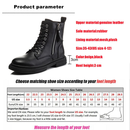 Bottines Femme en Cuir Véritable – Chaussures Chaudes à Lacets avec Semelle Plateforme – Style Motard Hiver/Automne – Pointure 35 à 43 - BLACKBEARD OUTDOOR INDUSTRIES