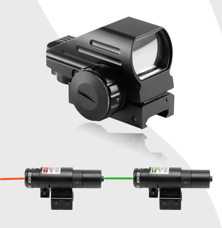 Lunette de Tir 4-12x50 avec Réticule Télémétrique Illuminé + Viseur Holographique 4 Réticules + Laser Rouge/Vert - Rail 20mm - BLACKBEARD OUTDOOR INDUSTRIES