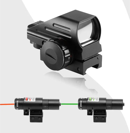 Lunette de Tir 4-12x50 avec Réticule Télémétrique Illuminé + Viseur Holographique 4 Réticules + Laser Rouge/Vert - Rail 20mm - BLACKBEARD OUTDOOR INDUSTRIES