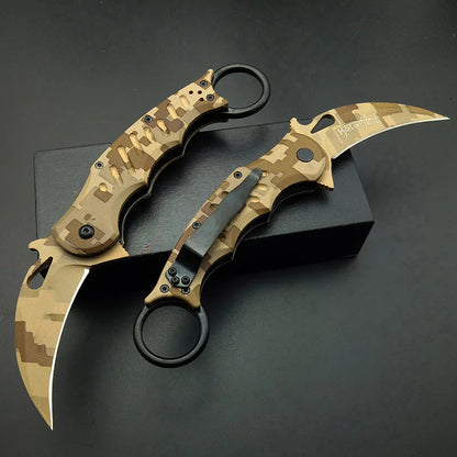 Karambits Tactical Knife OEM EDC Claw Corrosion Pattern 440C Blade Desert Handle Pocket Knifes Survival Tool Outdoor Gift BLACKBEARD OUTDOOR INDUSTRIES