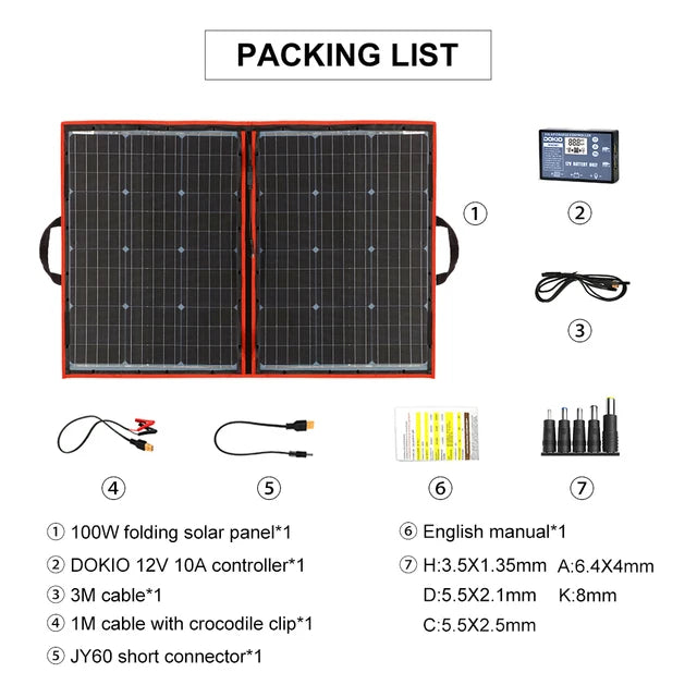 Dokio 100W Panneau Solaire Flexible et Pliant 18V avec Kit Contrôleur 12V – Idéal pour Camping, Voyage et VR - BLACKBEARD OUTDOOR INDUSTRIES