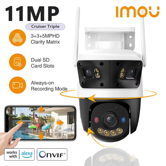 Caméra Extérieure IMOU Cruiser Triple Objectif Surveillance Intelligente – Avertissement Lumineux Rouge/Bleu – Détection Véhicules & Personnes – WiFi PTZ Ma boutique