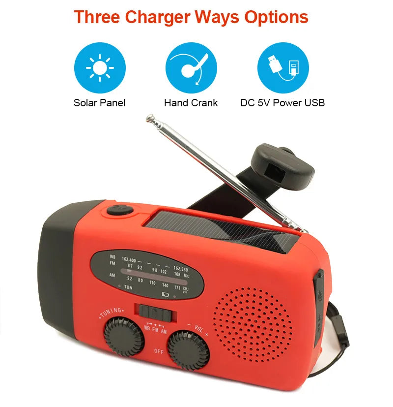 Radio Portable d'Urgence Rechargeable 2000mAh – Radio Solair, Manivelle et USB avec Flashlight, Radio AM/FM/SW, Radio Météo pour Survie, Batterie Rechargeable et Chargeur de Secours - BLACKBEARD OUTDOOR INDUSTRIES