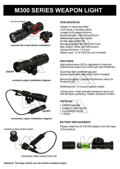 flashlight Tactical Surefire  Scout M300 M300A Ma boutique