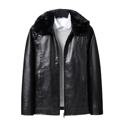 Winter Men Fleece Motor Biker Leather Jacket Man Lapel Thick Outwear Leather Coat Man Vintage Formal Fashion Leather Windbreaker BLACKBEARD OUTDOOR INDUSTRIES