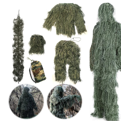 Ensemble 5 pièces Ghillie Suit Camouflage Woodland – Veste, Pantalon, Capuche, Housse de Fusil et Sac de Transport - BLACKBEARD OUTDOOR INDUSTRIES