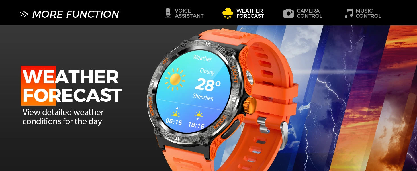 KT76 – Montre Connectée Sport Homme avec Boussole, Lampe LED et Suivi Santé - BLACKBEARD OUTDOOR INDUSTRIES