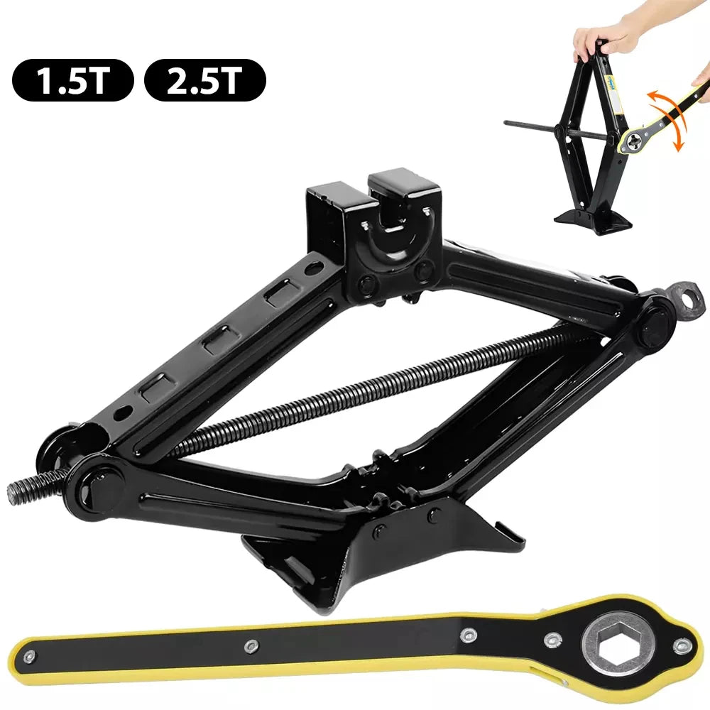 Cric Mécanique 2-en-1 avec Clé à Cliquet – 1.5T / 2.5T | Outil de Levage Pliable pour Voiture - BLACKBEARD OUTDOOR INDUSTRIES