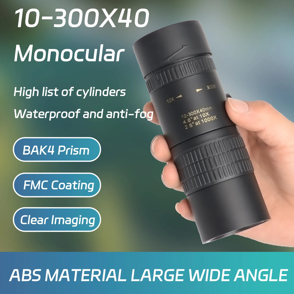 Longues-Vues Monoculaire 10-300x40 HD avec Prismes BAK4 – Télescope Portable Haute Définition pour Chasse, Camping et Observation à Longue Distance - BLACKBEARD OUTDOOR INDUSTRIES