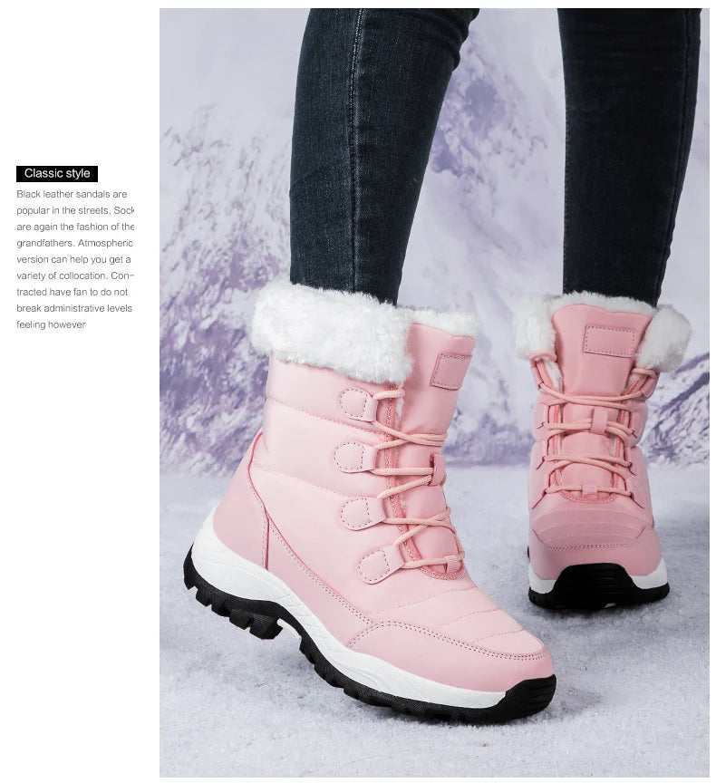 Bottes de Neige Femme Hiver 2024 – Sneakers Chaudes à Fourrure, Semelle Épaisse, Imperméables – Bottines Mi-mollet Outdoor - BLACKBEARD OUTDOOR INDUSTRIES