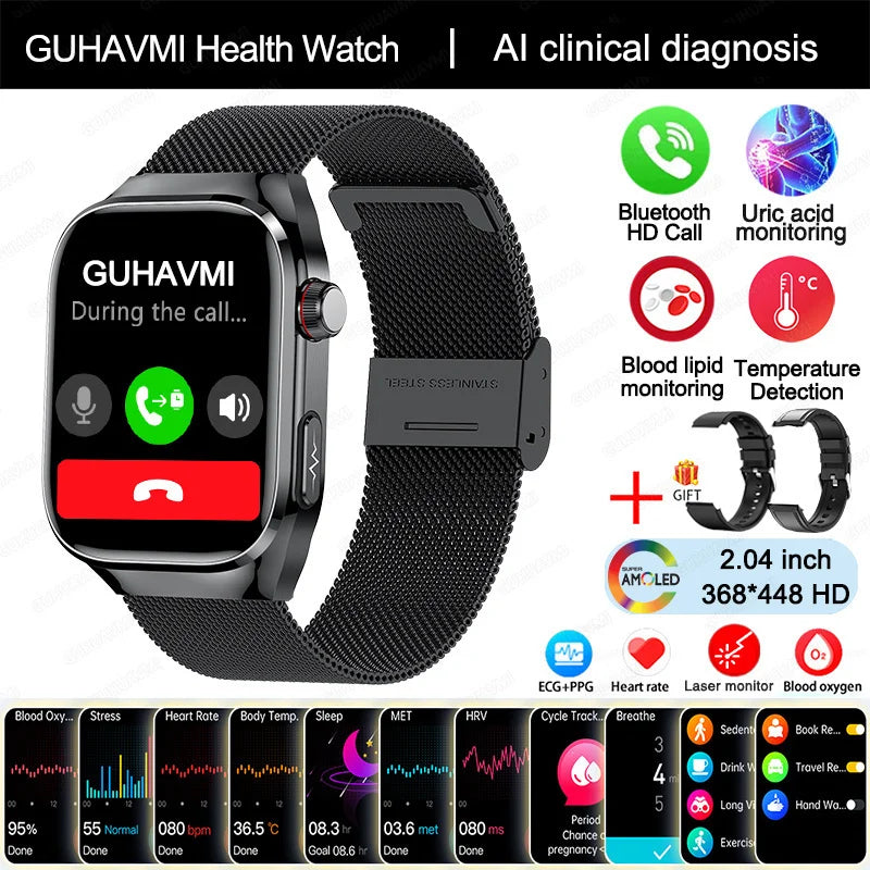 Montre Connectée Homme 2025 – Suivi Santé Avancé ECG+PPG – Surveillance Acide Urique & Lipides – Appels Bluetooth – Écran 2.04” AMOLED – Pour Android & iOS - BLACKBEARD OUTDOOR INDUSTRIES