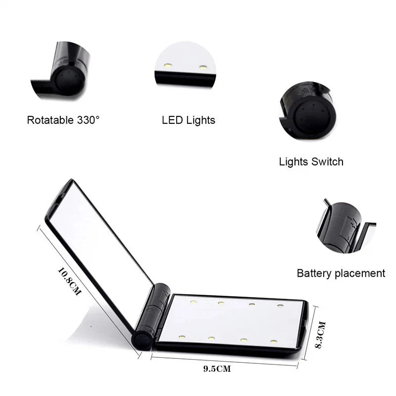 Miroir de Maquillage Pliable avec 8 LED – Compact et Portable - BLACKBEARD OUTDOOR INDUSTRIES