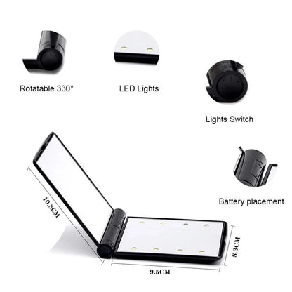 Miroir de Maquillage Pliable avec 8 LED – Compact et Portable - BLACKBEARD OUTDOOR INDUSTRIES