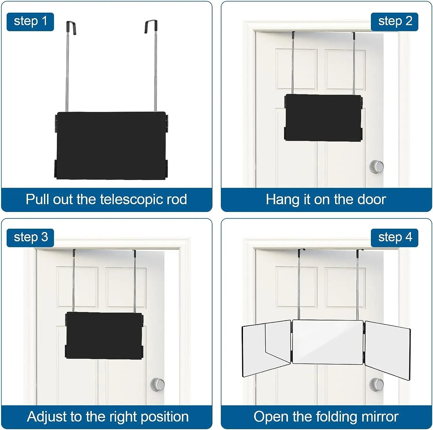 Miroir Trifold Portable 360° – Hauteur Réglable avec Crochets Télescopiques | Idéal Coupe de Cheveux, Maquillage, Rasage - BLACKBEARD OUTDOOR INDUSTRIES