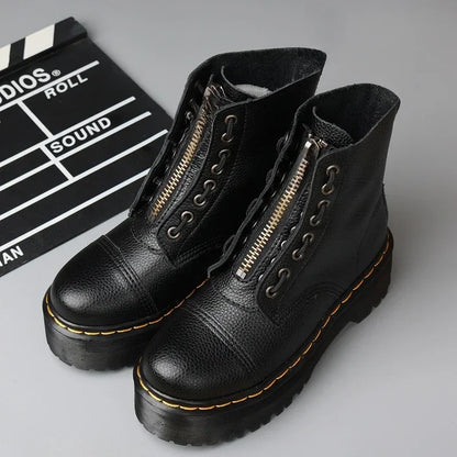 Bottes Femme en Cuir Véritable - Bottes à Plateforme avec Fermeture Éclair, Taille 35-46 - BLACKBEARD OUTDOOR INDUSTRIES