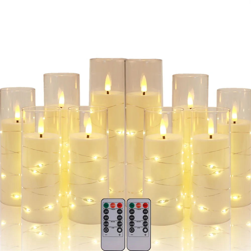 Set de 10/20 Bougies Sans Flamme avec Lumières LED en Fil de Câble et Télécommande - Bougies Pilier à Minuterie pour Décoration Intérieure - BLACKBEARD OUTDOOR INDUSTRIES