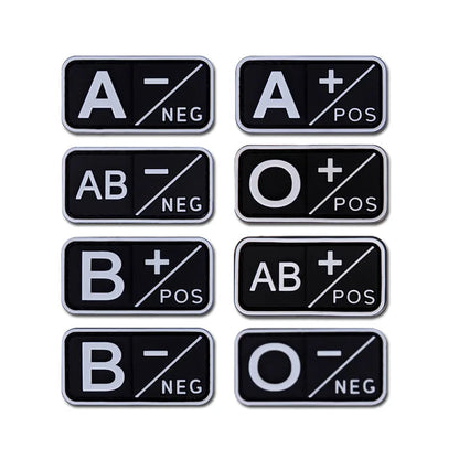 Patch Groupe Sanguin 3D PVC – A B AB O Rh + / - – Écusson Tactique Militaire Hook & Loop 5×2,5 cm - BLACKBEARD OUTDOOR INDUSTRIES