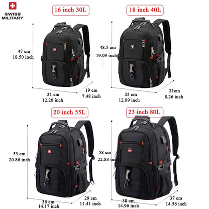 Sac à Dos SWISS 17" pour Ordinateur Portable - Imperméable, avec Port de Charge USB, Multifonction, Style Swiss - Sac de Voyage, de Randonnée et Scolaire - BLACKBEARD OUTDOOR INDUSTRIES