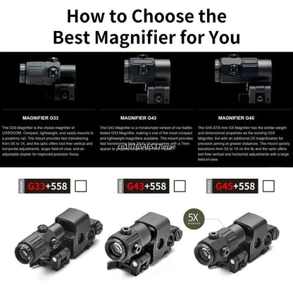 Viseur Holographique 558 avec Magnificateur G33/G43 3X ou G45 5X – Lunette Tactique pour Rail 20 mm – Airsoft, Chasse, Tir Ma boutique