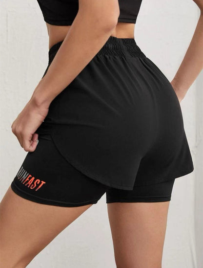 Short de Sport Femme 2-en-1 Mermaid Curve – Respirant, Séchage Rapide, Taille Cordon, Graphique Lettre - BLACKBEARD OUTDOOR INDUSTRIES