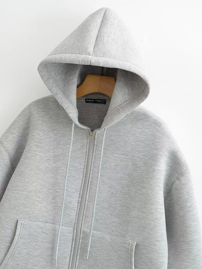 Veste à Capuche Grise femme - Manteau à Manches Longues avec Poches Spacieuses et Fermeture Éclair - Veste Décontractée et Légère pour Femme - BLACKBEARD OUTDOOR INDUSTRIES