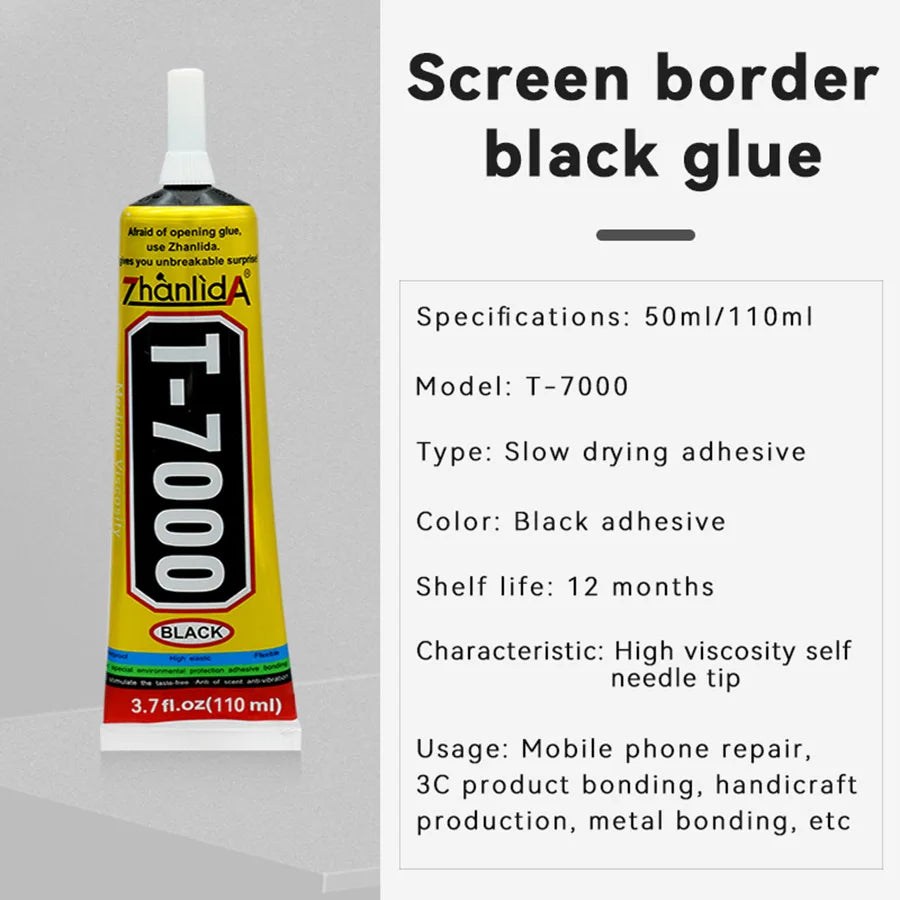 Colle T7000 Noire pour Réparation de Téléphones et Tablettes - Adhesif de Forte Adhérence - Disponible en 15ML, 50ML, 110ML avec Embout Fin BLACKBEARD OUTDOOR INDUSTRIES