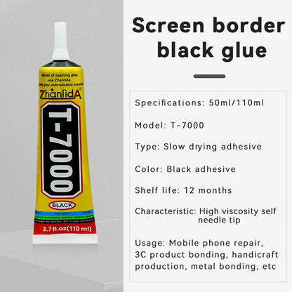 Colle T7000 Noire pour Réparation de Téléphones et Tablettes - Adhesif de Forte Adhérence - Disponible en 15ML, 50ML, 110ML avec Embout Fin BLACKBEARD OUTDOOR INDUSTRIES