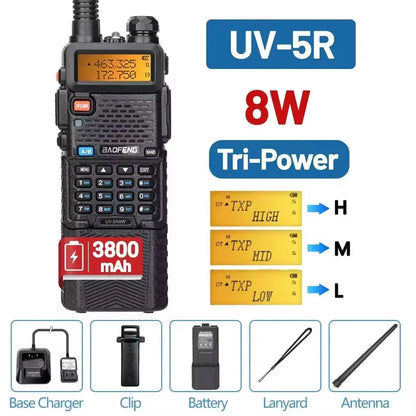 Baofeng UV-5R – Radio Bi-Bande VHF/UHF | 128 Canaux, Jusqu'à 15 km de Portée, Lampe LED et FM Ma boutique