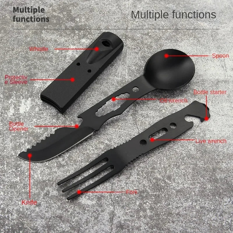 Set Multifonction Camping - Couteaux, Couverts et Sifflet en Acier Inoxydable - BLACKBEARD OUTDOOR INDUSTRIES