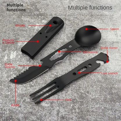 Set Multifonction Camping - Couteaux, Couverts et Sifflet en Acier Inoxydable - BLACKBEARD OUTDOOR INDUSTRIES
