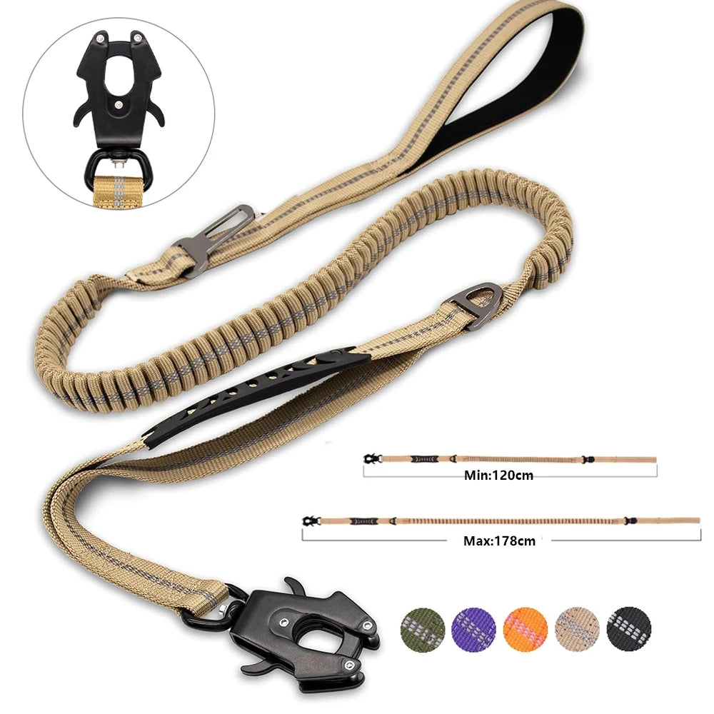Laisse Tactique Élastique Réfléchissante avec Amortisseur de Chocs et Ceinture de Sécurité – Spécial Grands Chiens Ma boutique