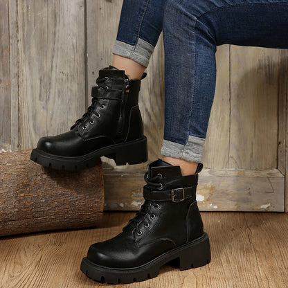 Bottines Femme à Talon Épais – Bottes Combat à Lacets & Fermeture Éclair – Style Punk Rock avec Boucle Ceinture – Pointure Jusqu’au 43 - BLACKBEARD OUTDOOR INDUSTRIES