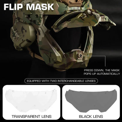 Casque tactique W-Ronin Assault II avec casque intégré, ventilateur anti-buée, masque rabattable et lentille de remplacement Ma boutique