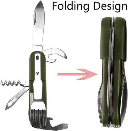 Kit de Vaisselle Multifonction 7 en 1 en Acier Inoxydable – Outils de Survie Pliable pour Camping et Pique-Nique - BLACKBEARD OUTDOOR INDUSTRIES
