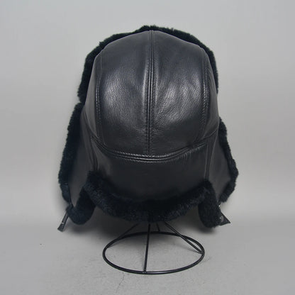 Chapka Bombardier Mixte en Véritable Fourrure de Lapin Rex et Cuir de Mouton – Modèle Ushanka Hiver - BLACKBEARD OUTDOOR INDUSTRIES