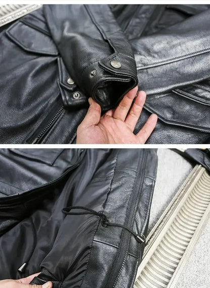M65 Hunting100% Genuine Leather Jacket Men Cowhide Mid-length Multiple Pockets Coat Winter Autumn Windproof Motorcycle Outwear BLACKBEARD OUTDOOR INDUSTRIES
