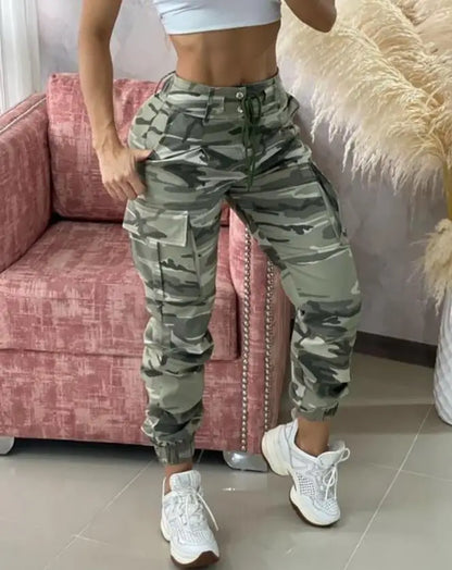 Pantalon Cargo Femme Imprimé Camouflage avec Cordon de Serrage et Poches – Style Safari Décontracté - BLACKBEARD OUTDOOR INDUSTRIES