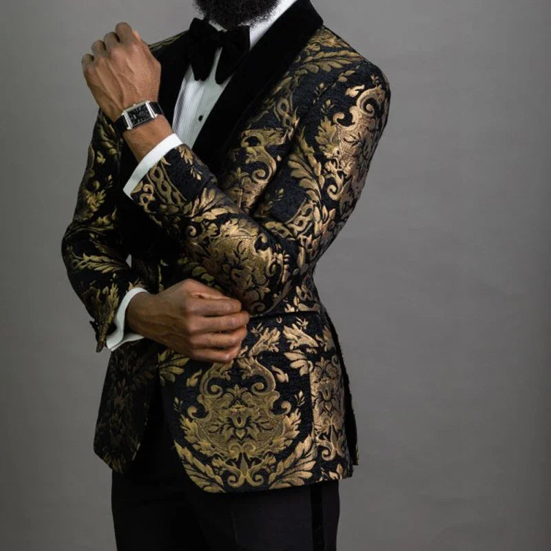 Blazer Jacquard Floral pour Homme - Veste de Costume Slim Fit avec Col Châle en Velours - Élégance BLACKBEARD OUTDOOR INDUSTRIES