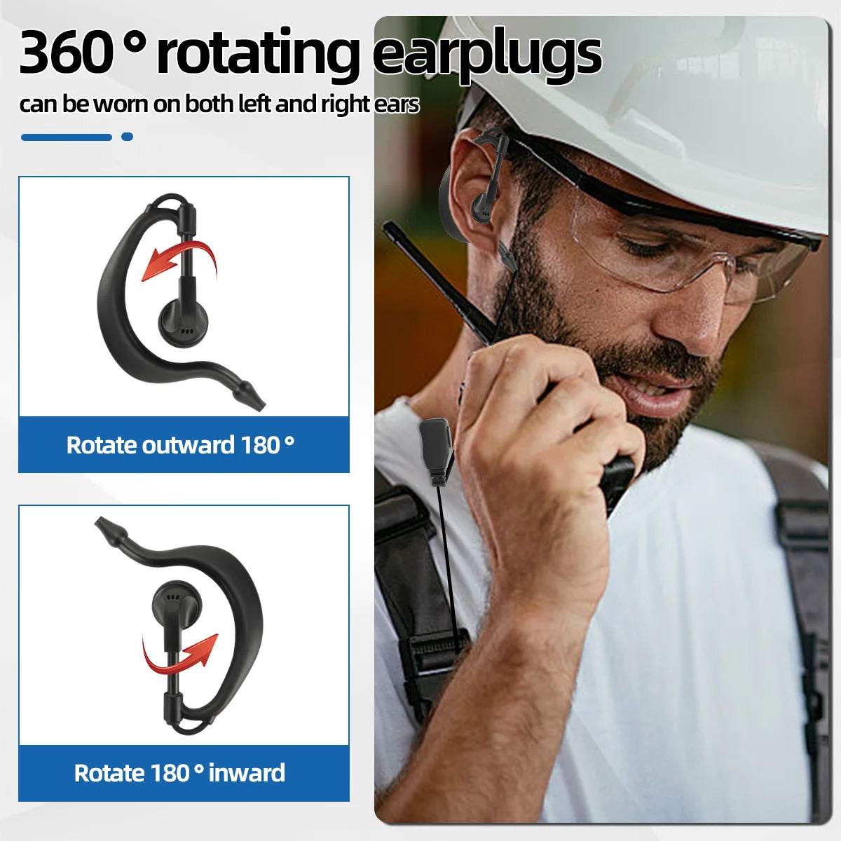 ABBREE POC Network Walkie Talkie Headset  360° Rotatable Earplug Built-in PTT MIC For GP-268 GP-298 ZELLO Type-C Radio Earphone BLACKBEARD OUTDOOR INDUSTRIES